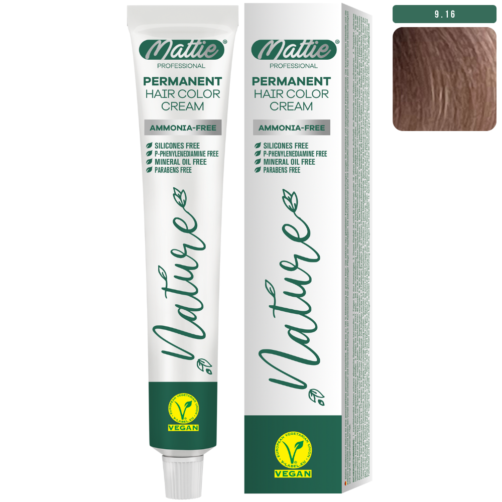 Mattie Professional Nature (9.16) Very Light Ash Rose Blonde - Vegan Permanent Color Cream 60ml